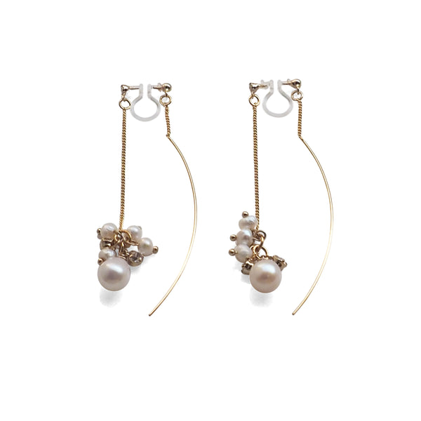 Double Sided White Freshwater Pearl Invisible Clip On Earrings (Gold tone) - Miyabi Grace