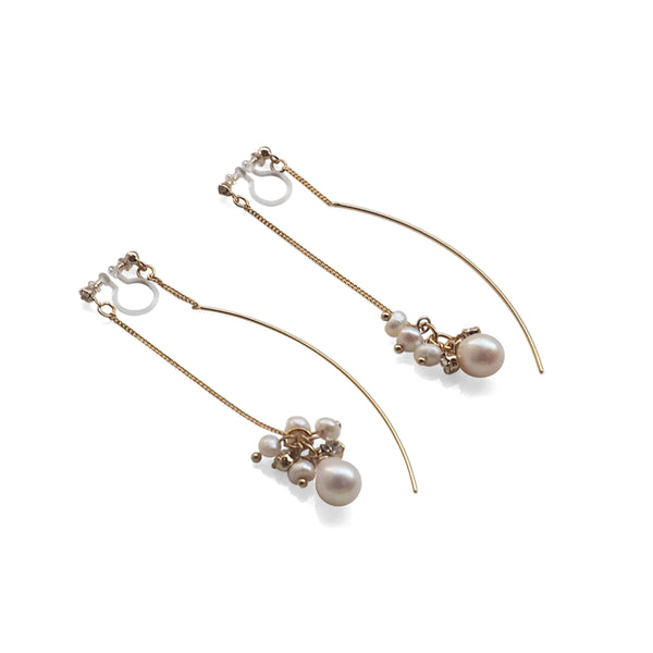 Double Sided White Freshwater Pearl Invisible Clip On Earrings (Gold tone) - Miyabi Grace