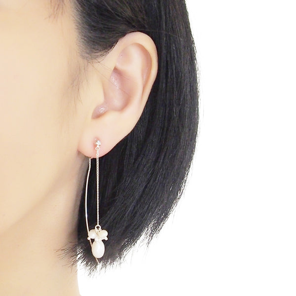 Double Sided White Freshwater Pearl Invisible Clip On Earrings (Silver tone) - Miyabi Grace