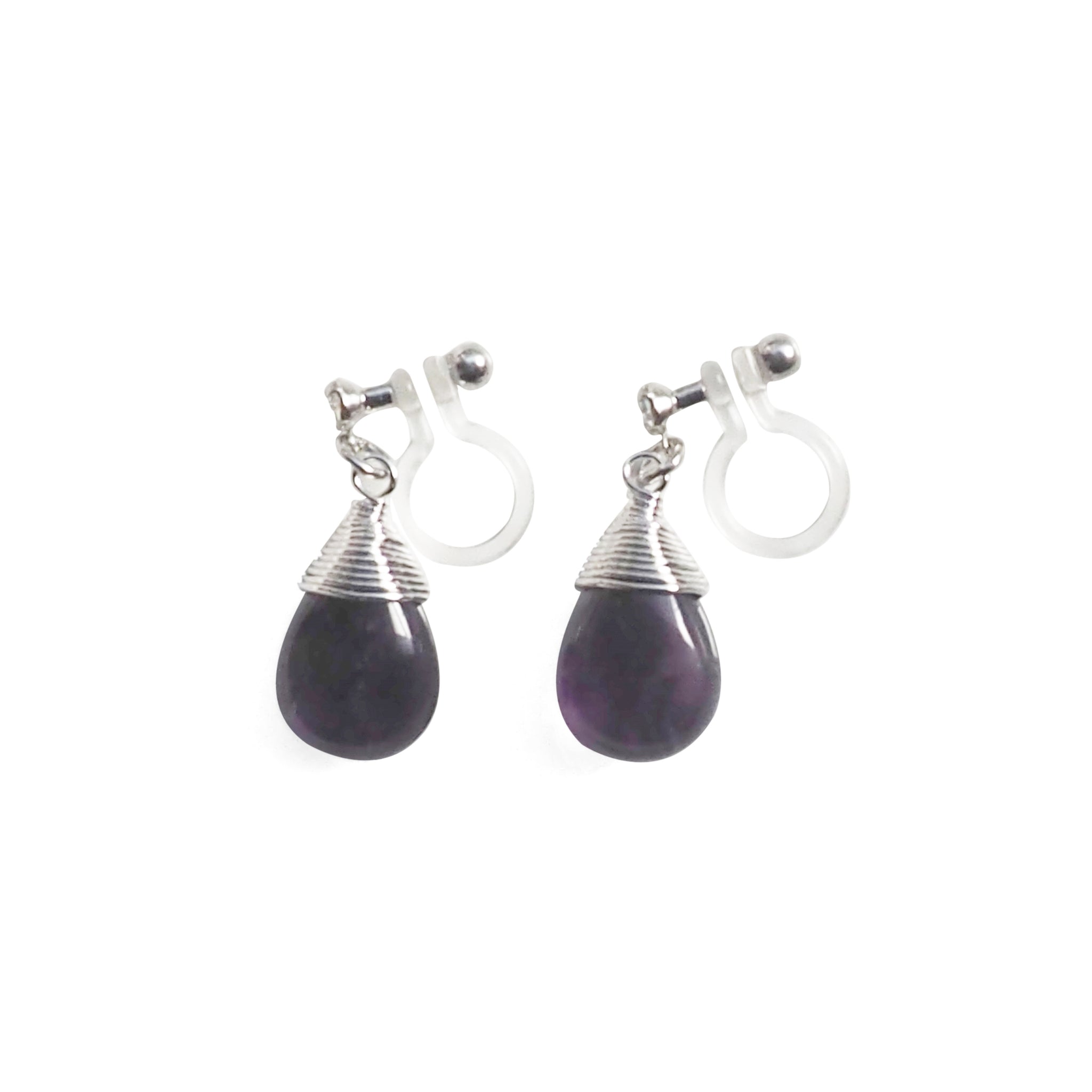 Teardrop Amethyst Invisible Clip On Earrings - Miyabi Grace