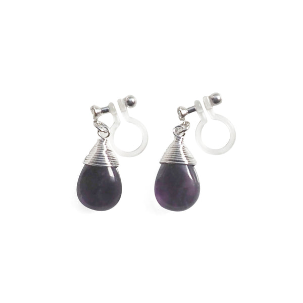 Teardrop Amethyst Invisible Clip On Earrings - Miyabi Grace
