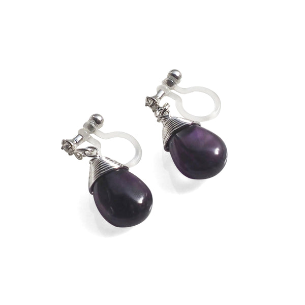 Teardrop Amethyst Invisible Clip On Earrings - Miyabi Grace