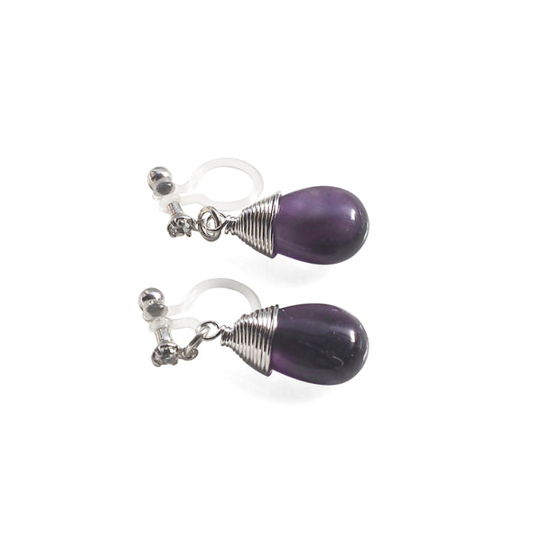 Teardrop Amethyst Invisible Clip On Earrings - Miyabi Grace