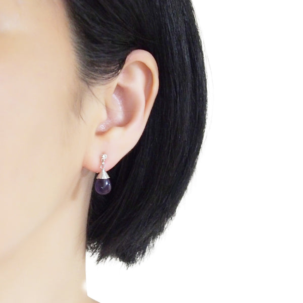 Teardrop Amethyst Invisible Clip On Earrings - Miyabi Grace