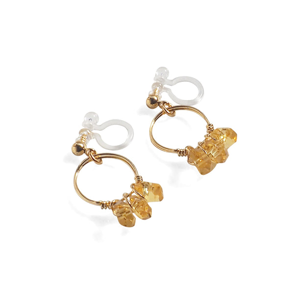 Yellow Citrine Gold Hoop Invisible Clip On Earrings - Miyabi Grace