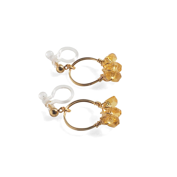 Yellow Citrine Gold Hoop Invisible Clip On Earrings - Miyabi Grace