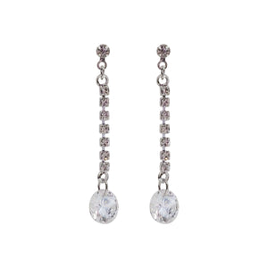 Silver cubic zirconia crystal dangle invisible clip on earrings - Miyabi Grace