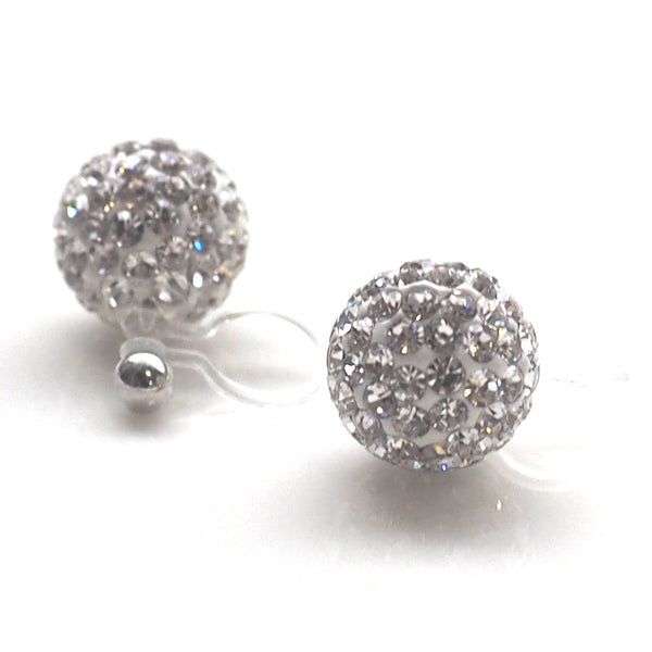 Rhinestone pave ball invisible clip on earrings - Miyabi Grace