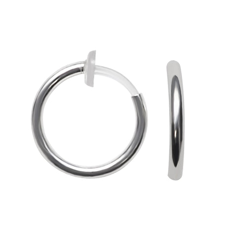 Silver 12mm 15mm Resin Clip On Hoop Earrings - Miyabi Grace