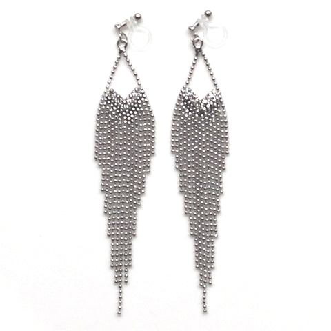 Dangle rhinestone and silver ball chain invisible clip on earrings - Miyabi Grace
