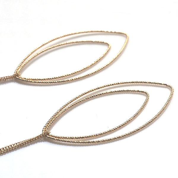 Dangle gold double textured marquise hoop invisible clip on earrings - Miyabi Grace