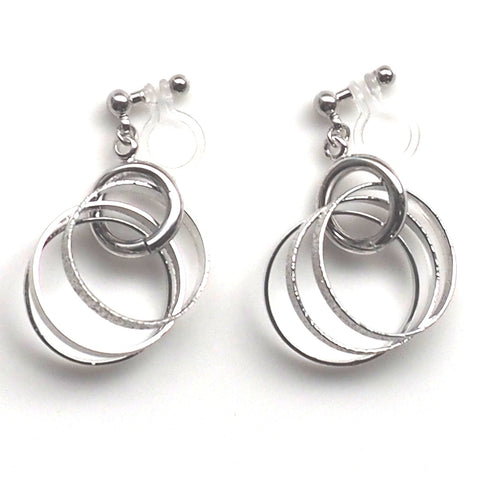 Three metallic silver rings invisible clip on earrings - Miyabi Grace