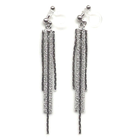 Long silver metallic chain invisible clip on earrings - Miyabi Grace