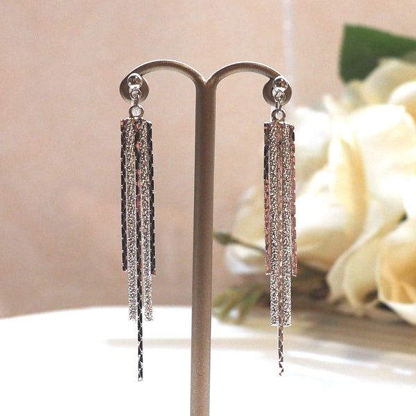 Long silver metallic chain invisible clip on earrings - Miyabi Grace