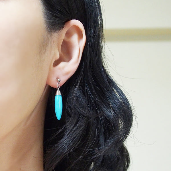 Blue turquoise bar invisible clip on earrings - Miyabi Grace
