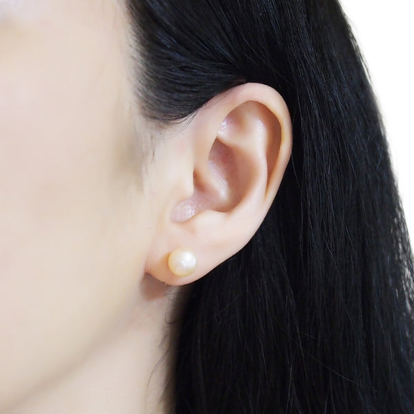Light orange freshwater pearl invisible clip on stud earrings - Miyabi Grace
