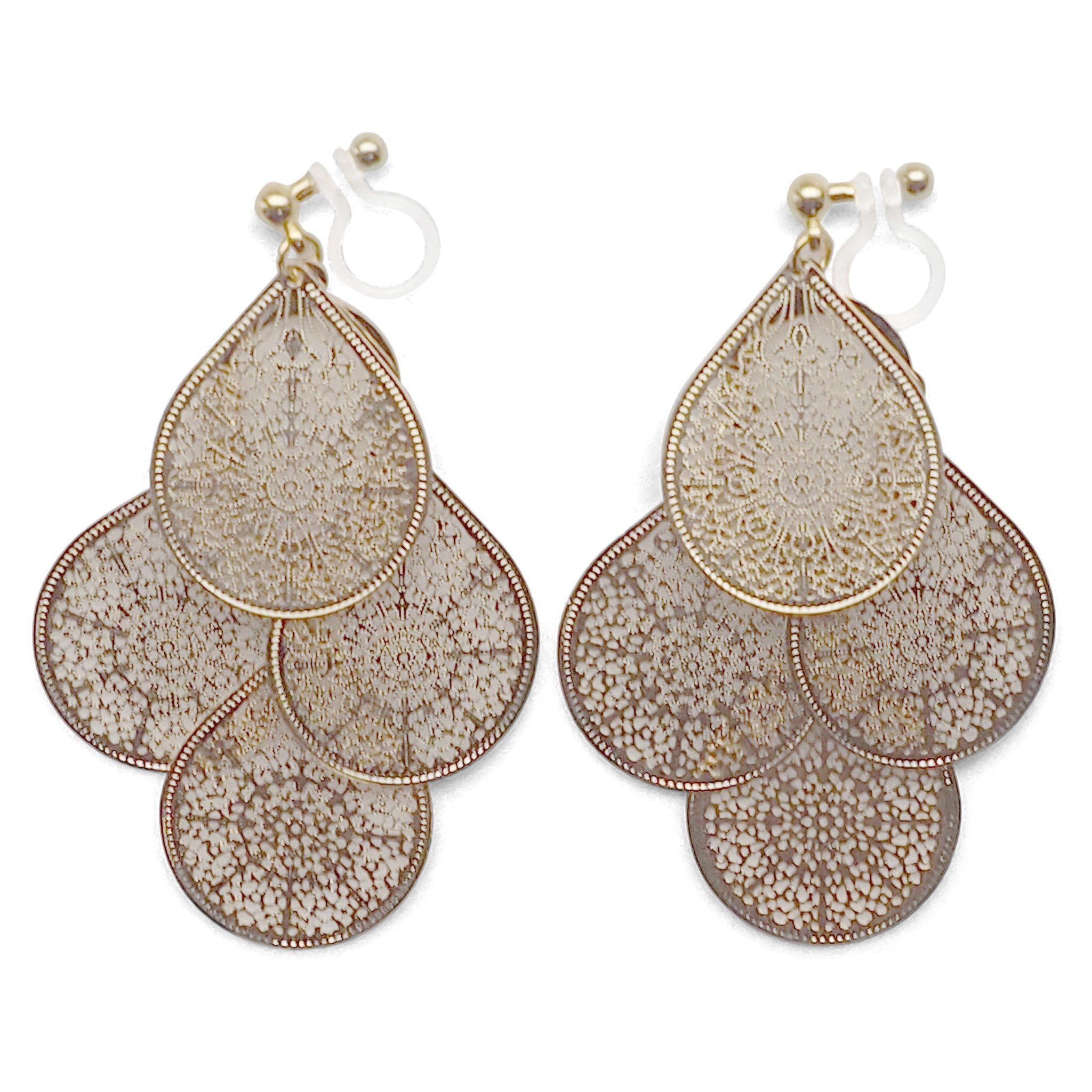 Dangle gold filigree invisible clip on earrings - Miyabi Grace