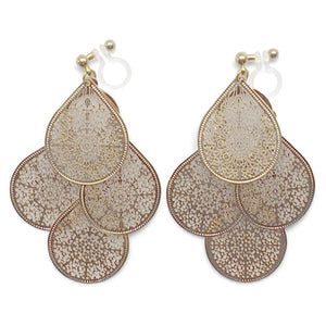 Dangle gold filigree invisible clip on earrings - Miyabi Grace