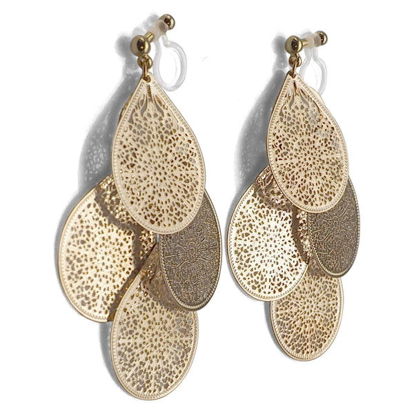 Dangle gold filigree invisible clip on earrings - Miyabi Grace