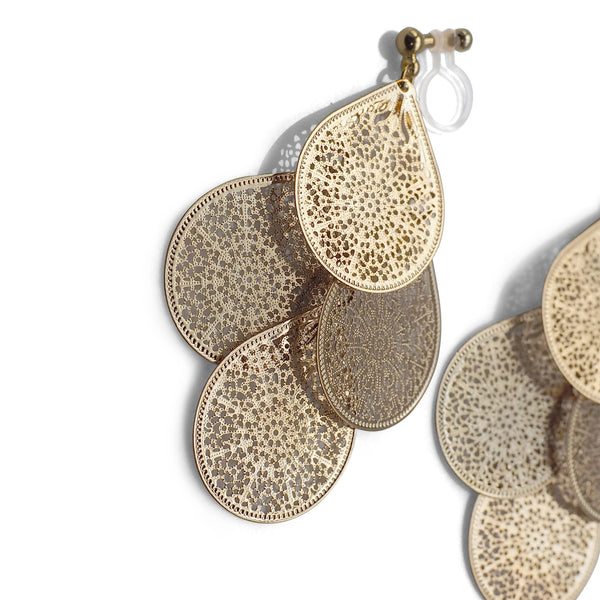 Dangle gold filigree invisible clip on earrings - Miyabi Grace