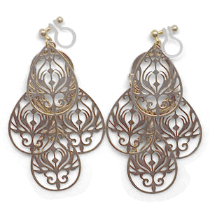 Dangle gold filigree invisible clip on earrings - Miyabi Grace