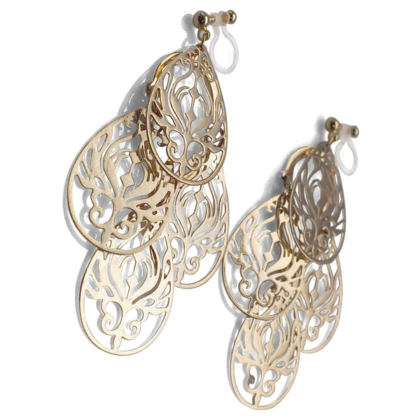 Dangle gold filigree invisible clip on earrings - Miyabi Grace