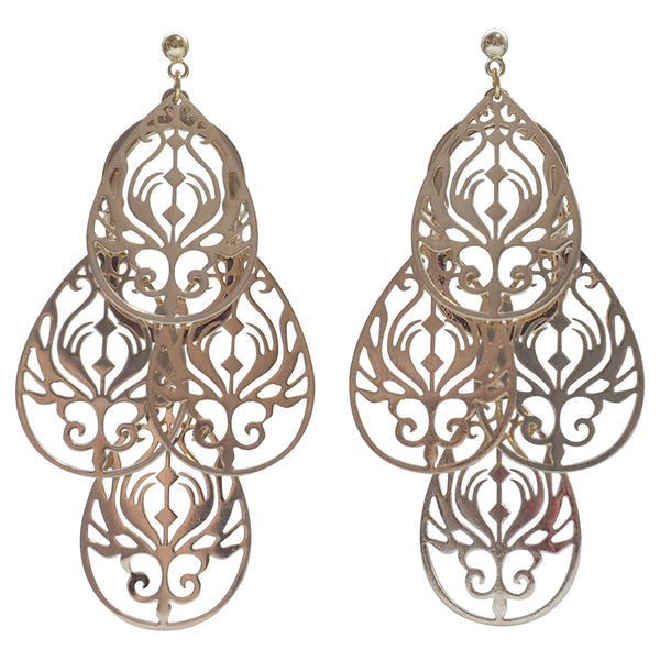 Dangle gold filigree invisible clip on earrings - Miyabi Grace