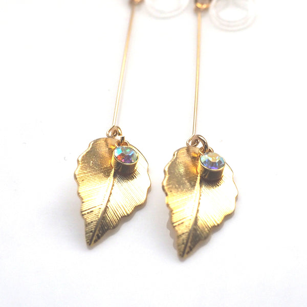 Dangle gold leaf invisible clip on earrings - Miyabi Grace