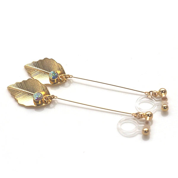 Dangle gold leaf invisible clip on earrings - Miyabi Grace