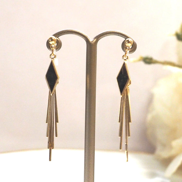 Gold diamond shape with fringe invisible clip on earrings - Miyabi Grace