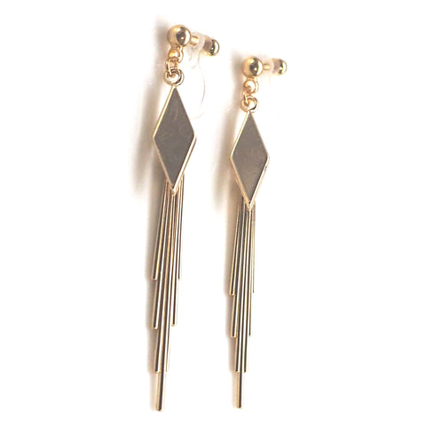 Gold diamond shape with fringe invisible clip on earrings - Miyabi Grace