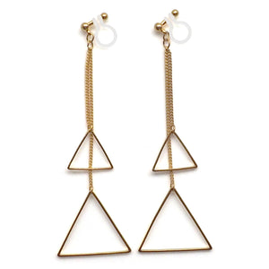 Dangle gold double triangle invisible clip on earrings - Miyabi Grace