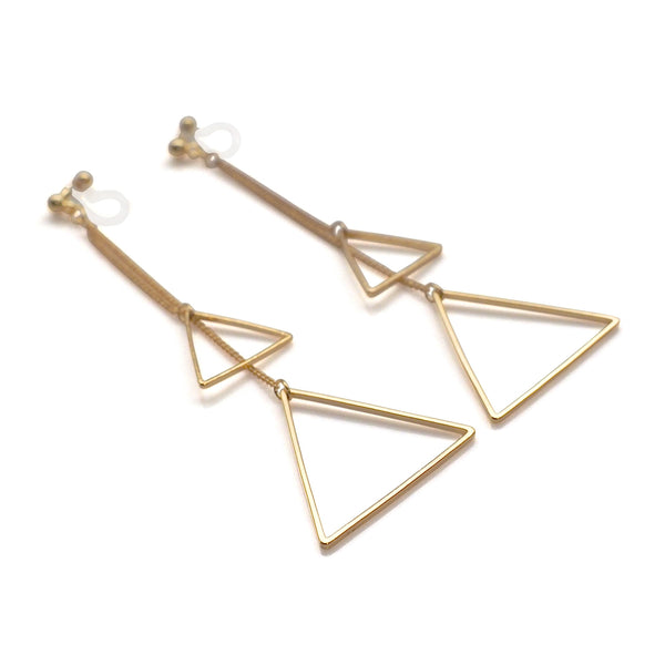 Dangle gold double triangle invisible clip on earrings - Miyabi Grace