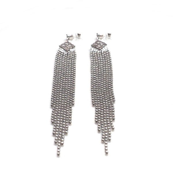 Rhinestone and silver ball chain invisible clip on earrings - Miyabi Grace
