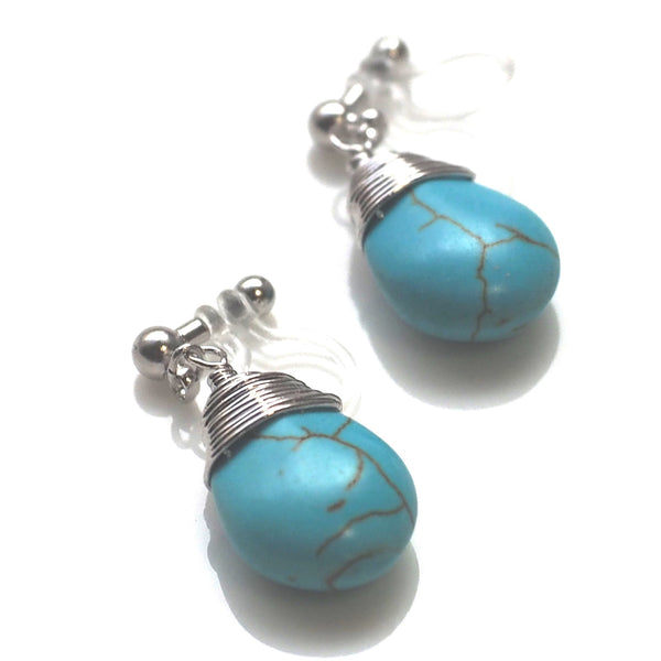 Blue turquoise invisible clip on earrings - Miyabi Grace