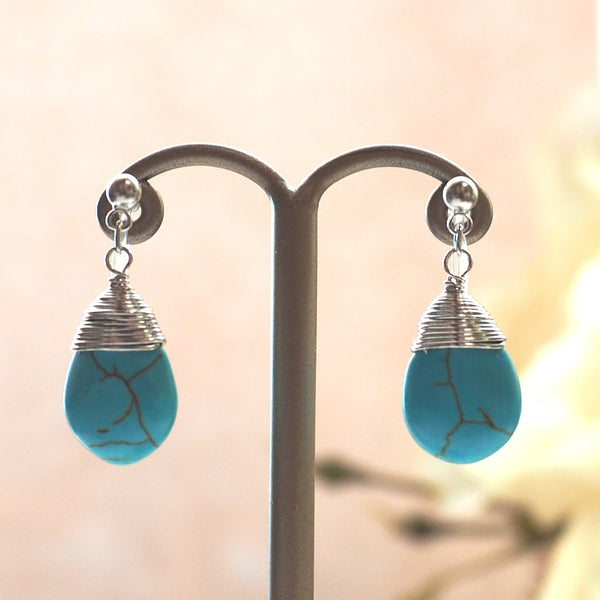 Blue turquoise invisible clip on earrings - Miyabi Grace