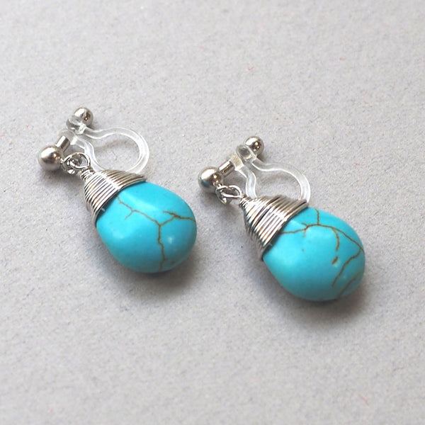Blue turquoise invisible clip on earrings - Miyabi Grace