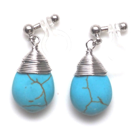 Blue turquoise invisible clip on earrings - Miyabi Grace