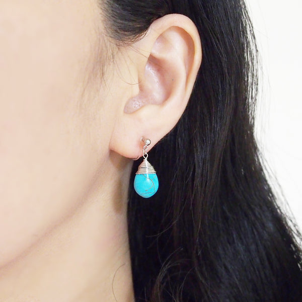 Blue turquoise invisible clip on earrings - Miyabi Grace