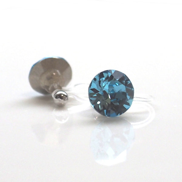 Aquamarin Swarovski crystal invisible clip on stud earrings - Miyabi Grace