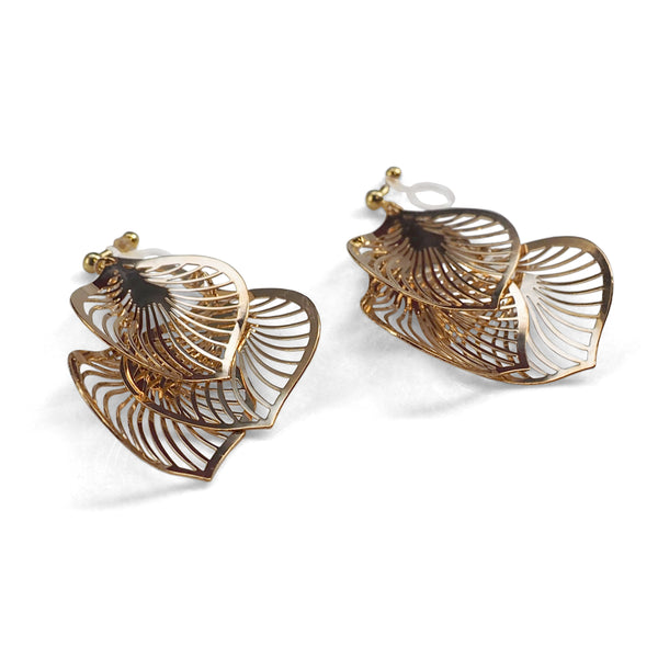 Dangle gold three leaf filigree invisible clip on earrings - Miyabi Grace