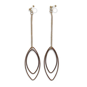 Dangle gold double oval hoop invisible clip on earrings - Miyabi Grace