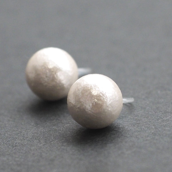 White cotton pearl invisible clip on stud earrings - Miyabi Grace
