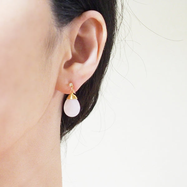 Rose quartz invisible clip on earrings - Miyabi Grace