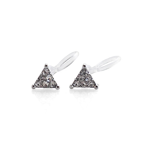 Silver Triangle Pave Rhinestone Invisible Clip On Stud Earrings - Miyabi Grace