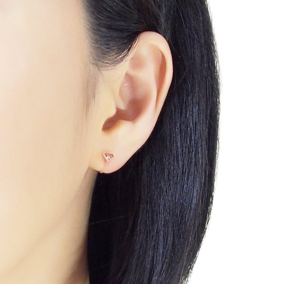 Cubic Zirconia Crystal Diamond Invisible Clip On Stud Earrings ( Rose gold tone ) - Miyabi Grace