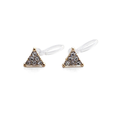 Gold Triangle Pave Rhinestone Invisible Clip On Stud Earrings - Miyabi Grace