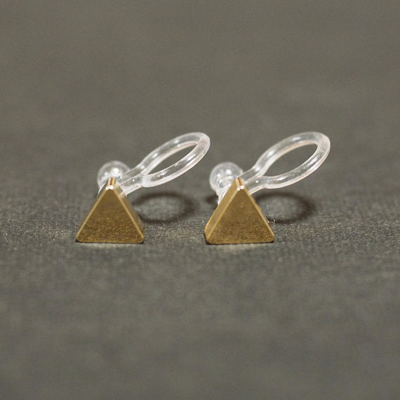 Minimalist Gold Triangle Invisible Clip On Stud Earrings - Miyabi Grace