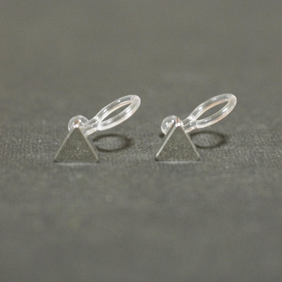 Minimalist Silver Triangle Invisible Clip On Stud Earrings - Miyabi Grace