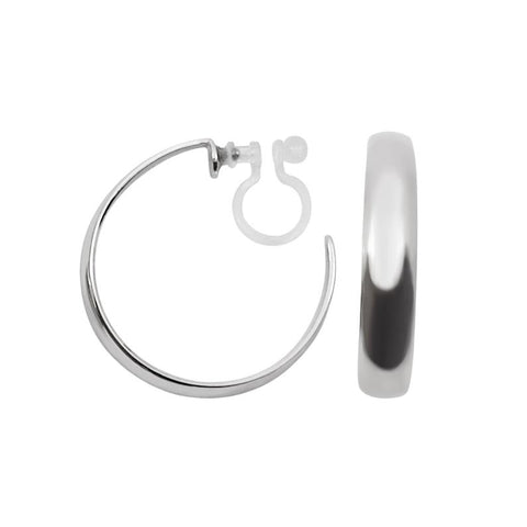 Silver Rounded Invisible Clip On Hoop Earrings - Miyabi Grace